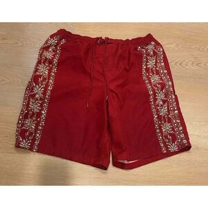 Caribbean Swimwear Men's Red Tropical Floral Sz L Mesh Lining Resort Beach Vacay
